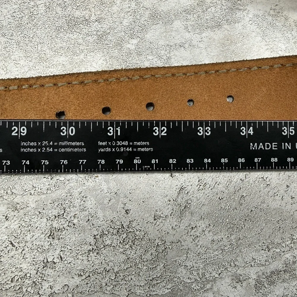 Fossil Belt Womens Small Brown Genuine Leather Western Studded Tooled Braided